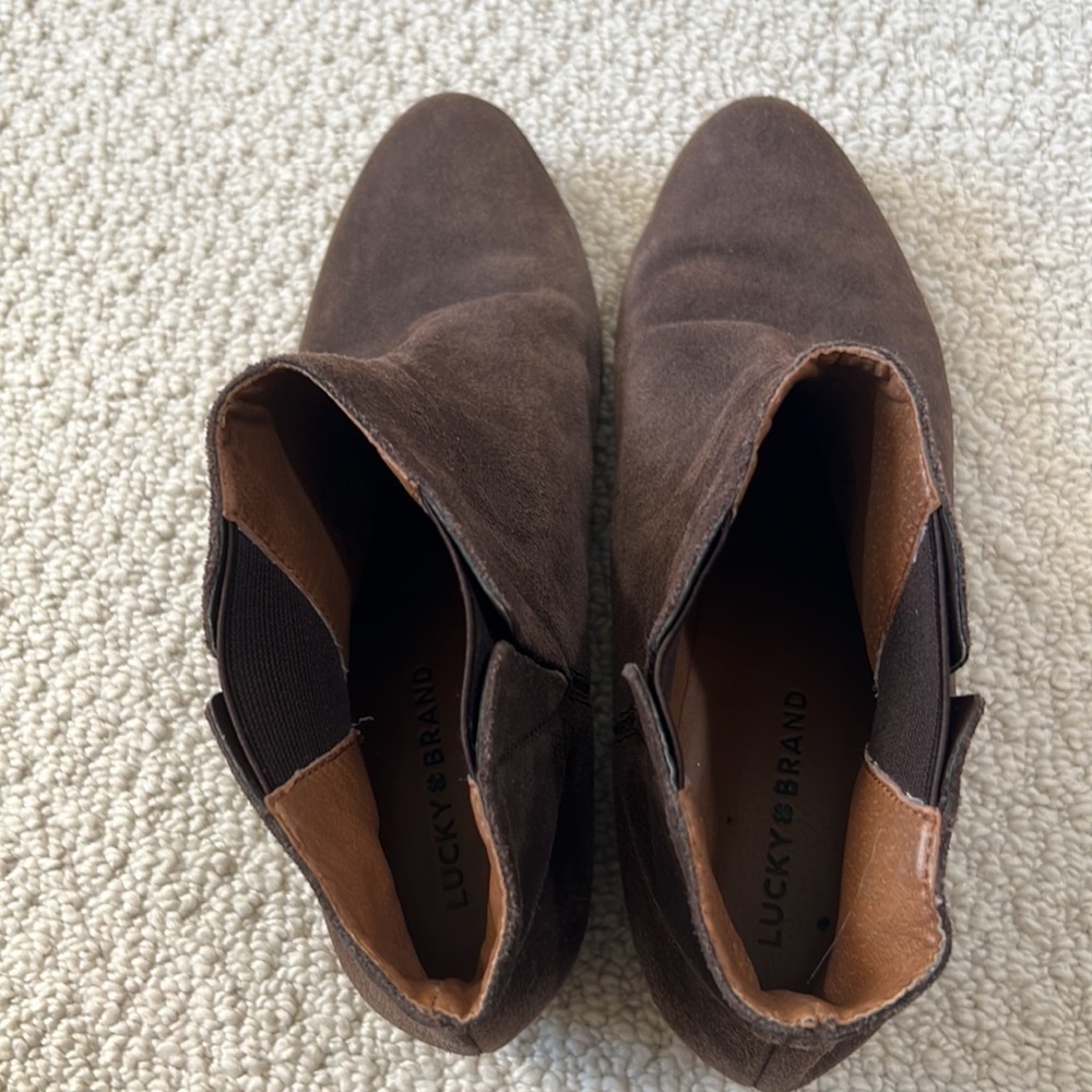 LUCKY BRAND Boots Women’s Brown Suede Leather Ankle Booties Size 9.5 - Picture 8 of 9
